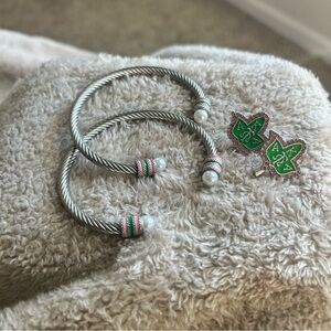 Silver, Pink and Green AKA Bangle and Earring Set